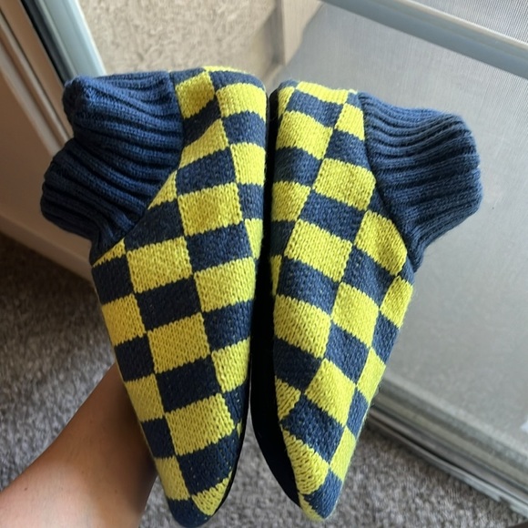 NWT Free People Sleepover Bootie Slippers, checker blue and yellow, size 8 - Picture 8 of 14